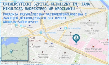 PORADNIA PRZYKLINICZNA GASTROENTEROLOGICZNA I ZABURZEŃ METABOLICZNYCH DLA DZIECI - UNIWERSYTECKI SZPITAL KLINICZNY IM. JANA MIKULICZA-RADECKIEGO WE WROCŁAWIU - UL. MARII CURIE-SKŁODOWSKIEJ 50/52, WROCŁAW-ŚRÓDMIEŚCIE
