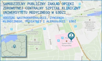 ODDZIAŁ GASTROENTEROLOGII, ŻYWIENIA KLINICZNEGO, PEDIATRII I ALERGOLOGII - SAMODZIELNY PUBLICZNY ZAKŁAD OPIEKI ZDROWOTNEJ CENTRALNY SZPITAL KLINICZNY UNIWERSYTETU MEDYCZNEGO W ŁODZI - UL. SPORNA 36/50,  ŁÓDŹ
