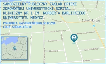 PORADNIA GASTROENTEROLOGICZNA - SAMODZIELNY PUBLICZNY ZAKŁAD OPIEKI ZDROWOTNEJ UNIWERSYTECKI SZPITAL KLINICZNY NR 1 IM. NORBERTA BARLICKIEGO UNIWERSYTETU MEDYCZ - UL. PREZYDENTA GABRIELA NARUTOWICZA 100,  ŁÓDŹ-ŚRÓDMIEŚCIE