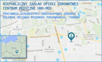 PRACOWNIA DIAGNOSTYKI ENDOSKOPOWEJ GÓRNEGO I DOLNEGO ODCINKA PRZEWODU POKARMOWEGO - NIEPUBLICZNY ZAKŁAD OPIEKI ZDROWOTNEJ CENTRUM MEDYCZNE UNO-MED - GUMNISKA 11,  TARNÓW
