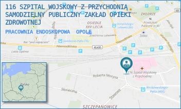 PRACOWNIA ENDOSKOPOWA - 116 SZPITAL WOJSKOWY Z PRZYCHODNIĄ SAMODZIELNY PUBLICZNY ZAKŁAD OPIEKI ZDROWOTNEJ W OPOLU - UL. WALEREGO WRÓBLEWSKIEGO 46,  OPOLE