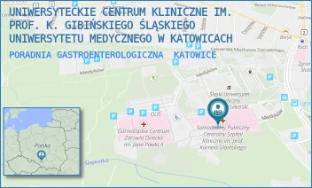 PORADNIA GASTROENTEROLOGICZNA - UNIWERSYTECKIE CENTRUM KLINICZNE IM. PROF. K. GIBIŃSKIEGO ŚLĄSKIEGO UNIWERSYTETU MEDYCZNEGO W KATOWICACH - UL. MEDYKÓW 14,  KATOWICE