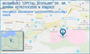 PRACOWNIA ENDOSKOPII GASTROENTEROLOGICZNEJ - WOJEWÓDZKI SZPITAL ZESPOLONY IM. DR. ROMANA OSTRZYCKIEGO W KONINIE - KARDYNAŁA S. WYSZYŃSKIEGO 1,  KONIN